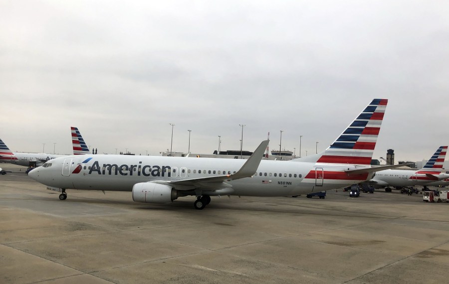 An American Airlines plane is seen on Feb. 17, 2019 at Charlotte International Airport in Charlotte, North Carolina. (Credit: Daniel Slim / AFP/Getty Images)