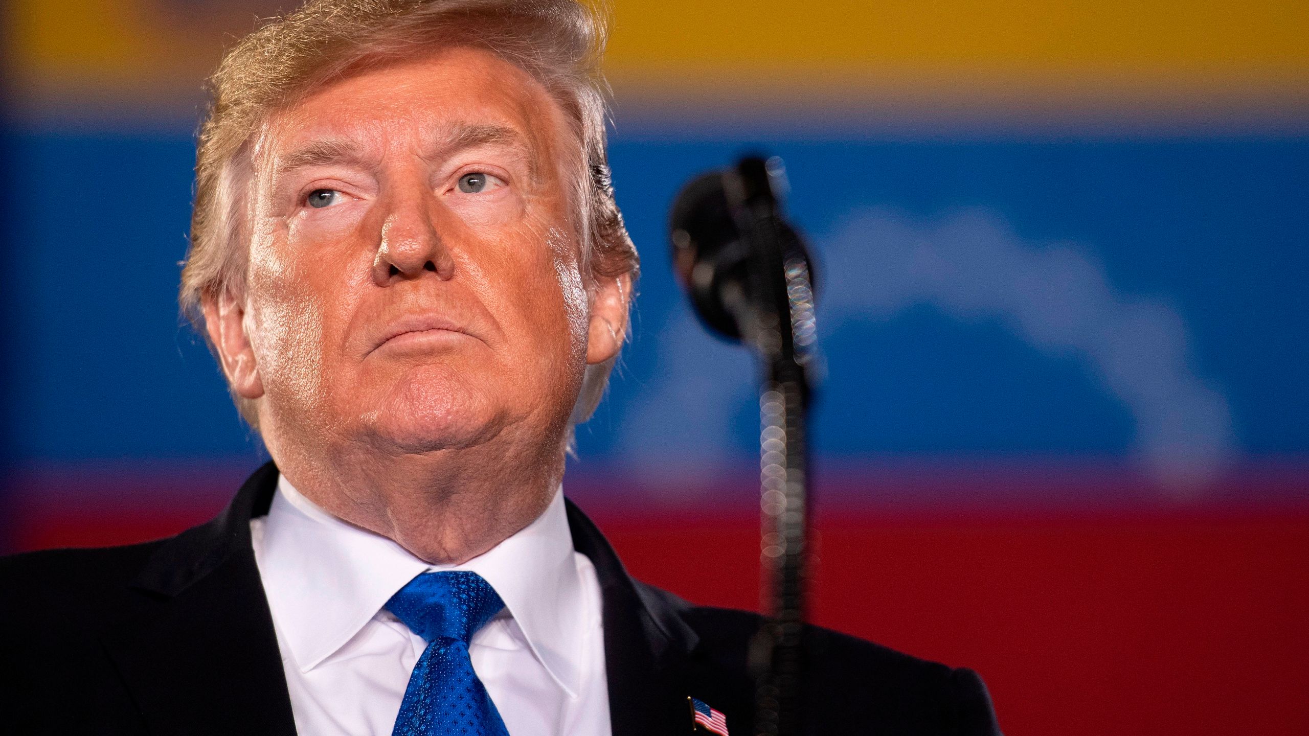 President Donald Trump delivers remarks to the Venezuelan American community at Florida International University Ocean Bank Convocation Center in Miami, Florida, on Feb. 18, 2019. (Credit: Jim Watson/AFP/Getty Images)