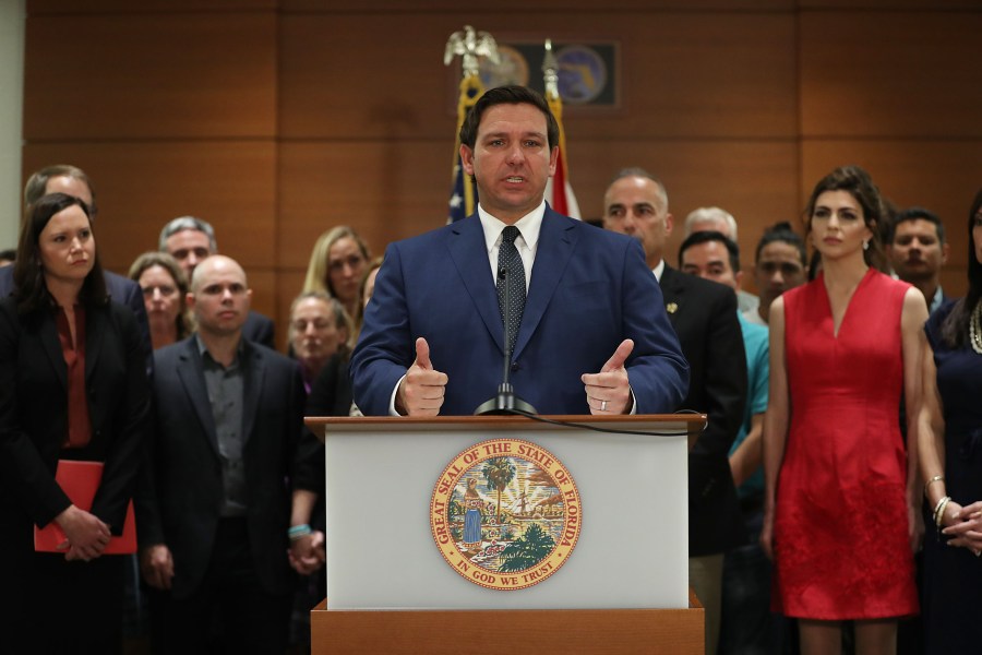 Gov. Ron DeSantis announces that he is ordering a statewide grand jury investigation into how school districts in the state handle student security on Feb. 13, 2019, in Fort Lauderdale. (Credit: Joe Raedle/Getty Images)