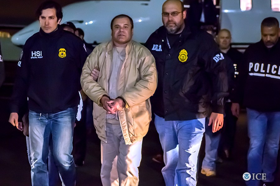 In this handout provided by U.S. Immigration and Customs Enforcement, Federal authorities announced Friday that Joaquin Archivaldo Guzman Loera will face charges filed in Brooklyn, New York, following his extradition to the United States from Mexico. (Credit: Ted Psahos/U.S. Immigration and Customs Enforcement via Getty Images)