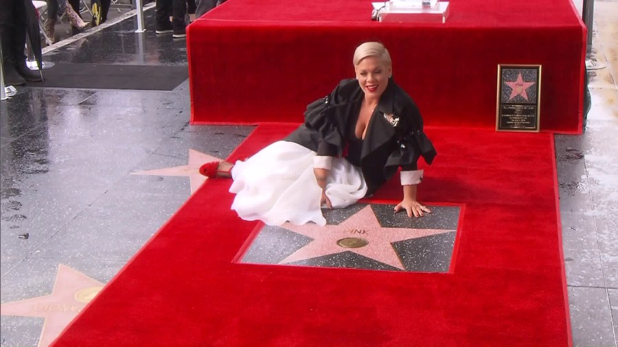 Pop star Pink receives a star on the Hollywood Walk of Fame on Feb. 5, 2019. (Credit: CNN)