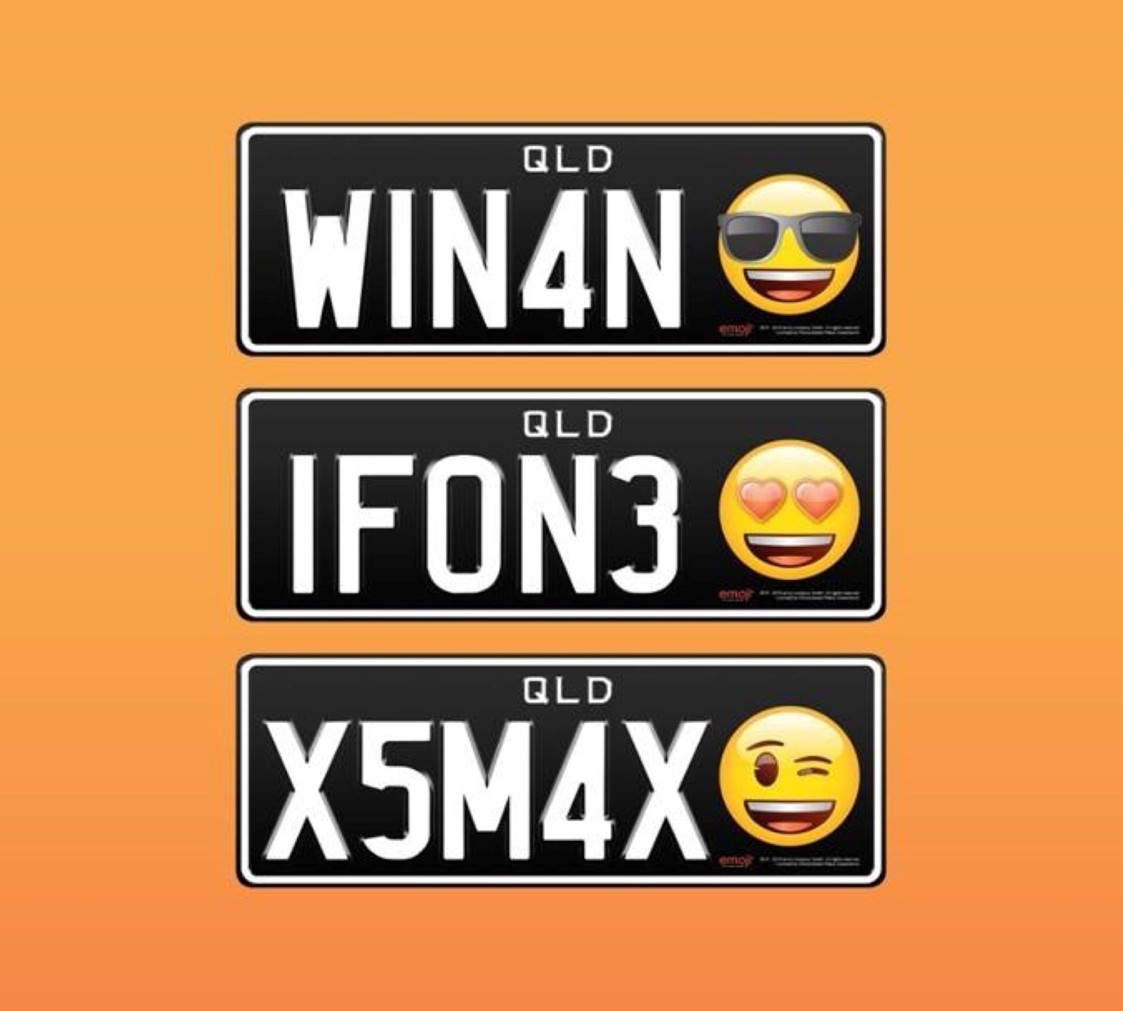 Emojis already light up text messages, social media, advertisements, even a movie. Now they're about to hit Australian roads. (Credit: Personalized Plates Queensland)