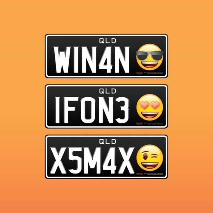 Emojis already light up text messages, social media, advertisements, even a movie. Now they're about to hit Australian roads. (Credit: Personalized Plates Queensland)