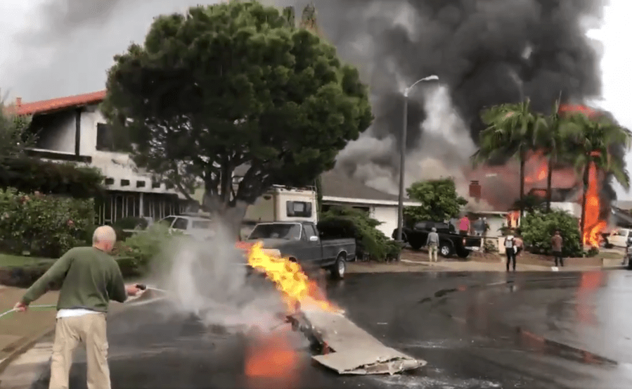 Flames are seen in a still from a video tweeted by @JoshuaRNelson on Feb. 3, 2019.