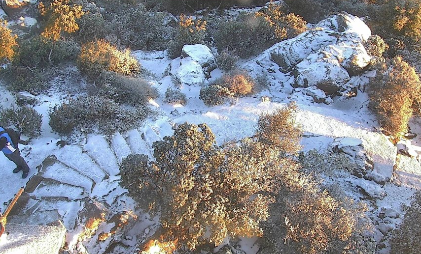 Mount Tamalpais in Marin County gets a little dusting of snow on Feb. 2, 2019. (Credit: Nevada Seismological Laboratory via Twitter.com/jpanzar)