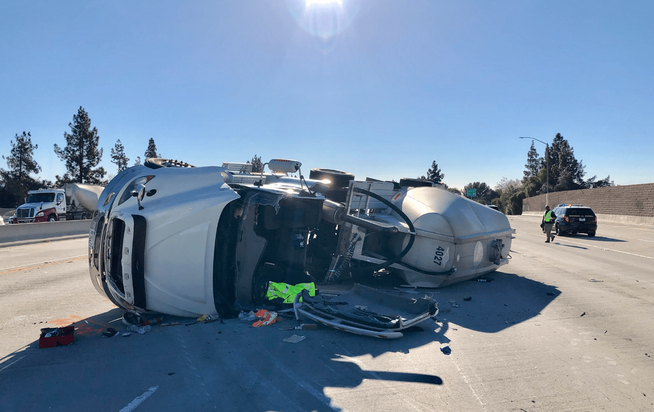 California Highway Patrol's West Valley division tweeted this image of a big rig that had overturned on State Route 118 in Granada Hills on Feb. 11, 2019.