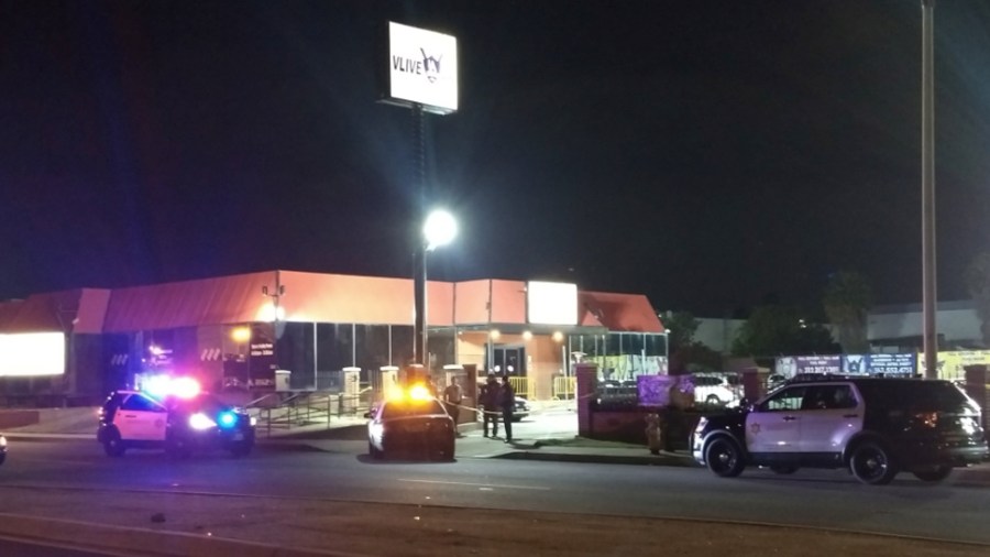 An investigation into a fatal shooting was underway near a strip club in the Carson area on Feb. 20, 2019. (Credit: Los Angeles County Sheriff's Department)