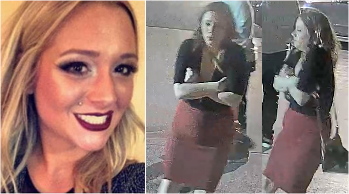 Savannah Spurlock is seen in a family photo, left, and an image of surveillance video released by police, left.