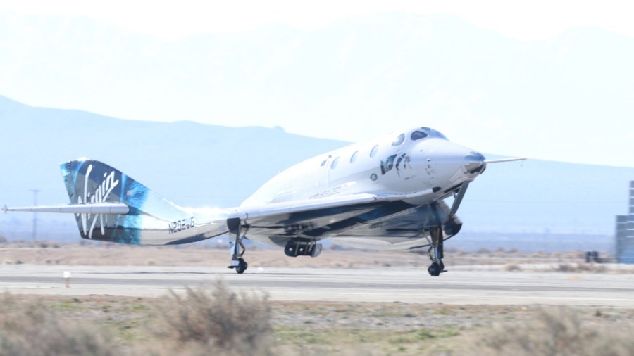 Virgin Galactic tweeted out this photo of SpaceShipTwo landing on Feb. 22, 2019, after making its second trip to space.