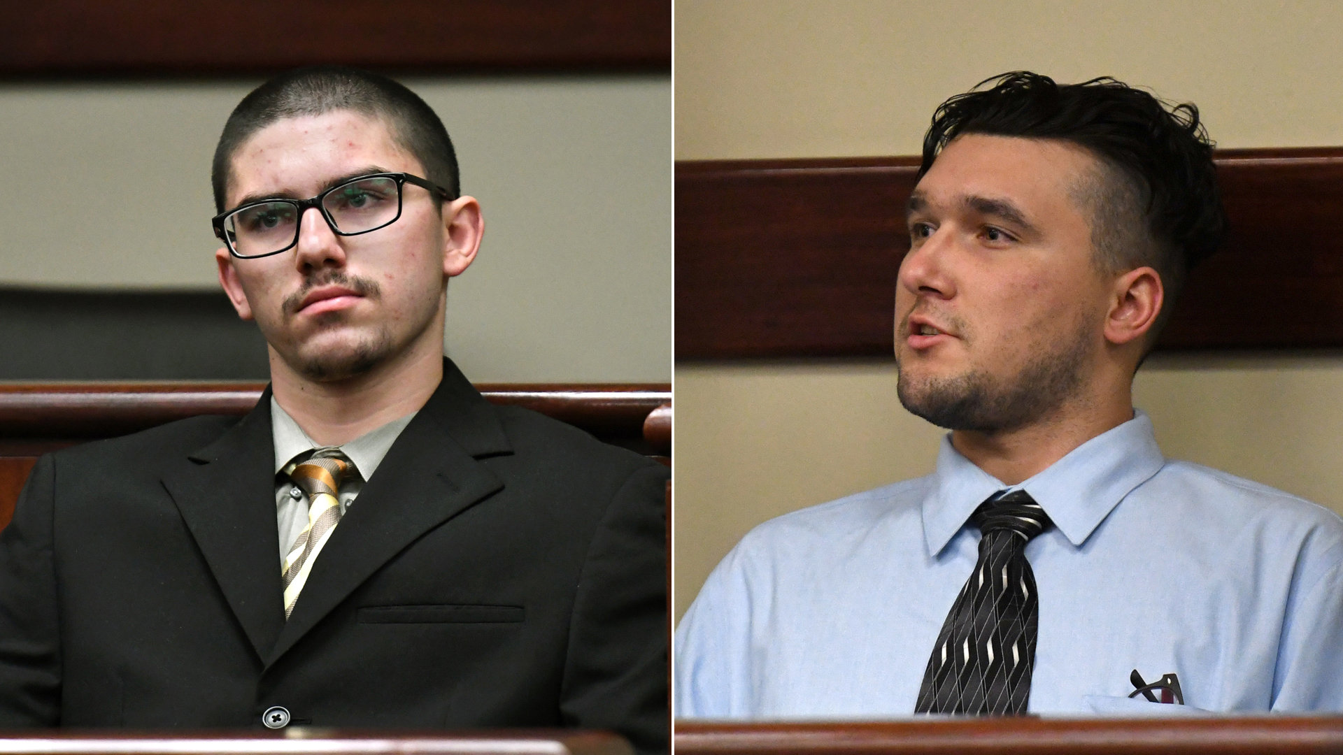 Owen Shover, left, and Gary Shover, right, are seen in court on March 1, 2019. (Credit, Milka Soko, courtesy Southern California News Group)