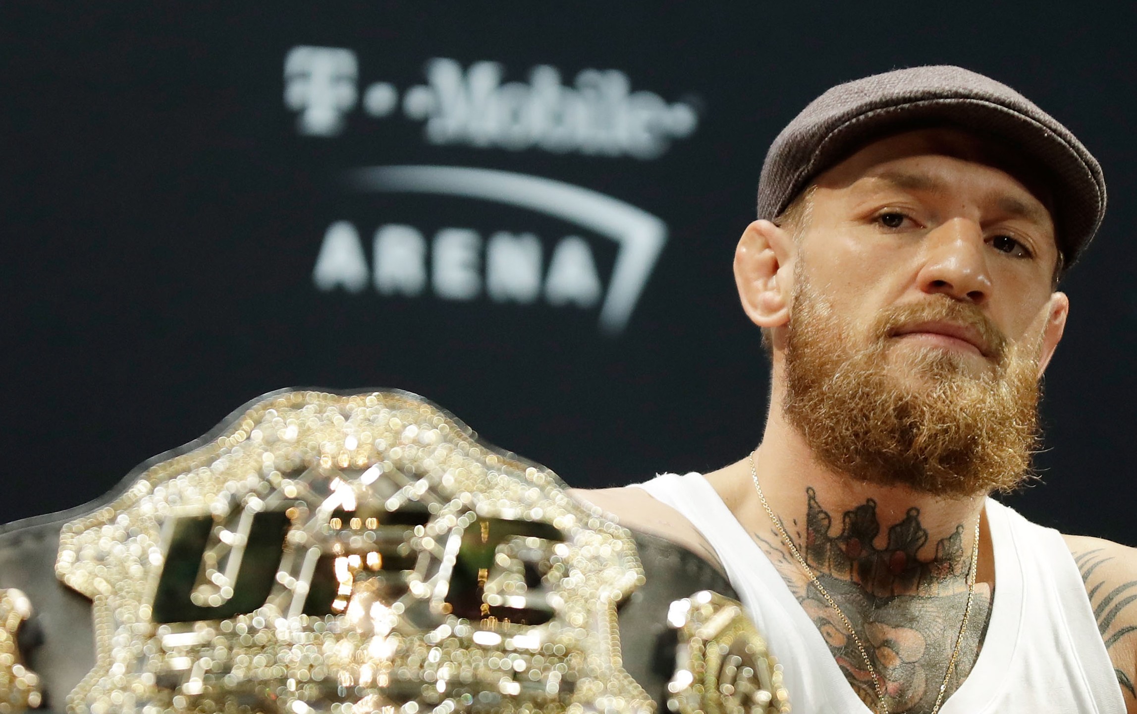 Conor McGregor speaks during a press conference for UFC 229 at Park Theater at Park MGM on October 04, 2018 in Las Vegas, Nevada. (Credit: Isaac Brekken/Getty Images)