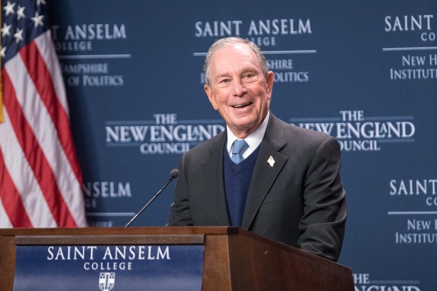 Former New York City Mayor Michael Bloomberg speaks about the climate at the New Hampshire Institute of Politics during a exploratory trip on Jan. 29, 2019, in Manchester, New Hampshire. (Credit: Scott Eisen/Getty Images)