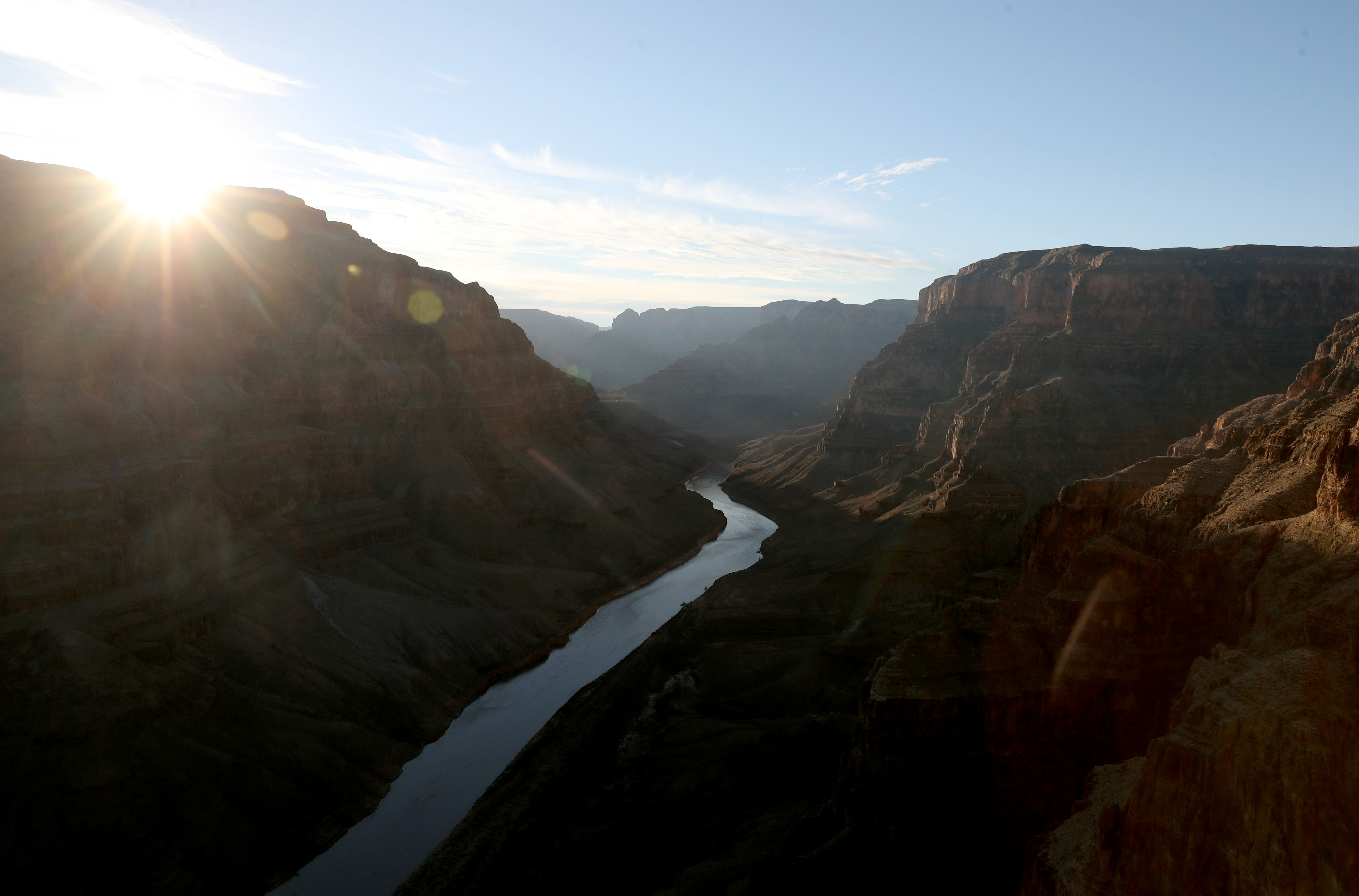 The Colorado River winds its way along the West Rim of the Grand Canyon in the Hualapai Indian Reservation on Jan. 10, 2019. (Credit: Justin Sullivan / Getty Images)