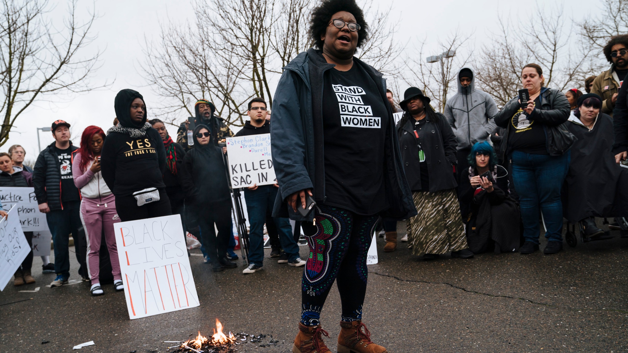 Demonstrators gathered outside of the Sacramento Police Department on March 2, 2019. (Credit: Mason Trinca/Getty Images)