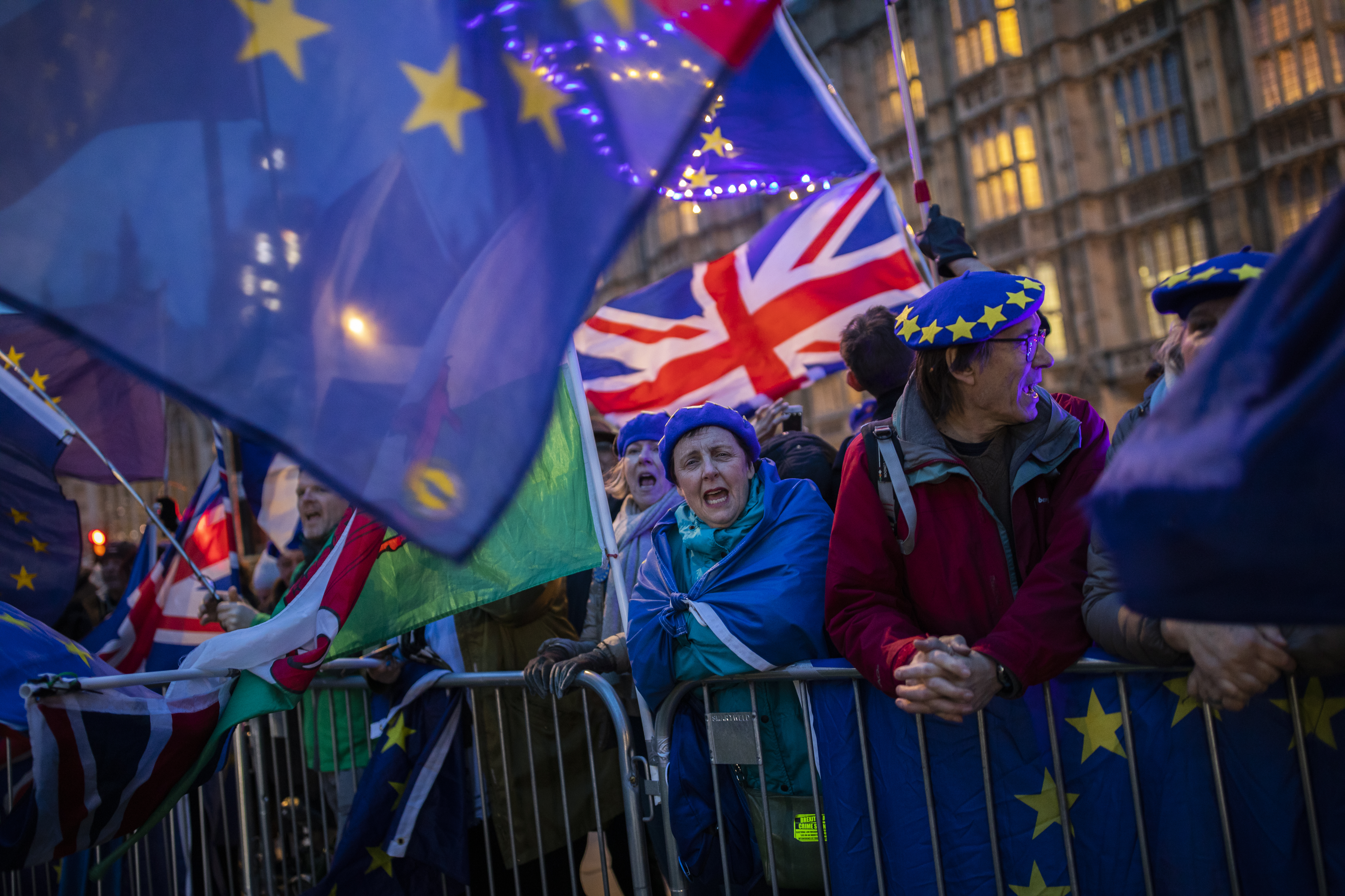 Pro-Brexit protesters demonstrate outside the Houses of Parliament on March 13, 2019 in London. (Credit: Jack Taylor/Getty Images)