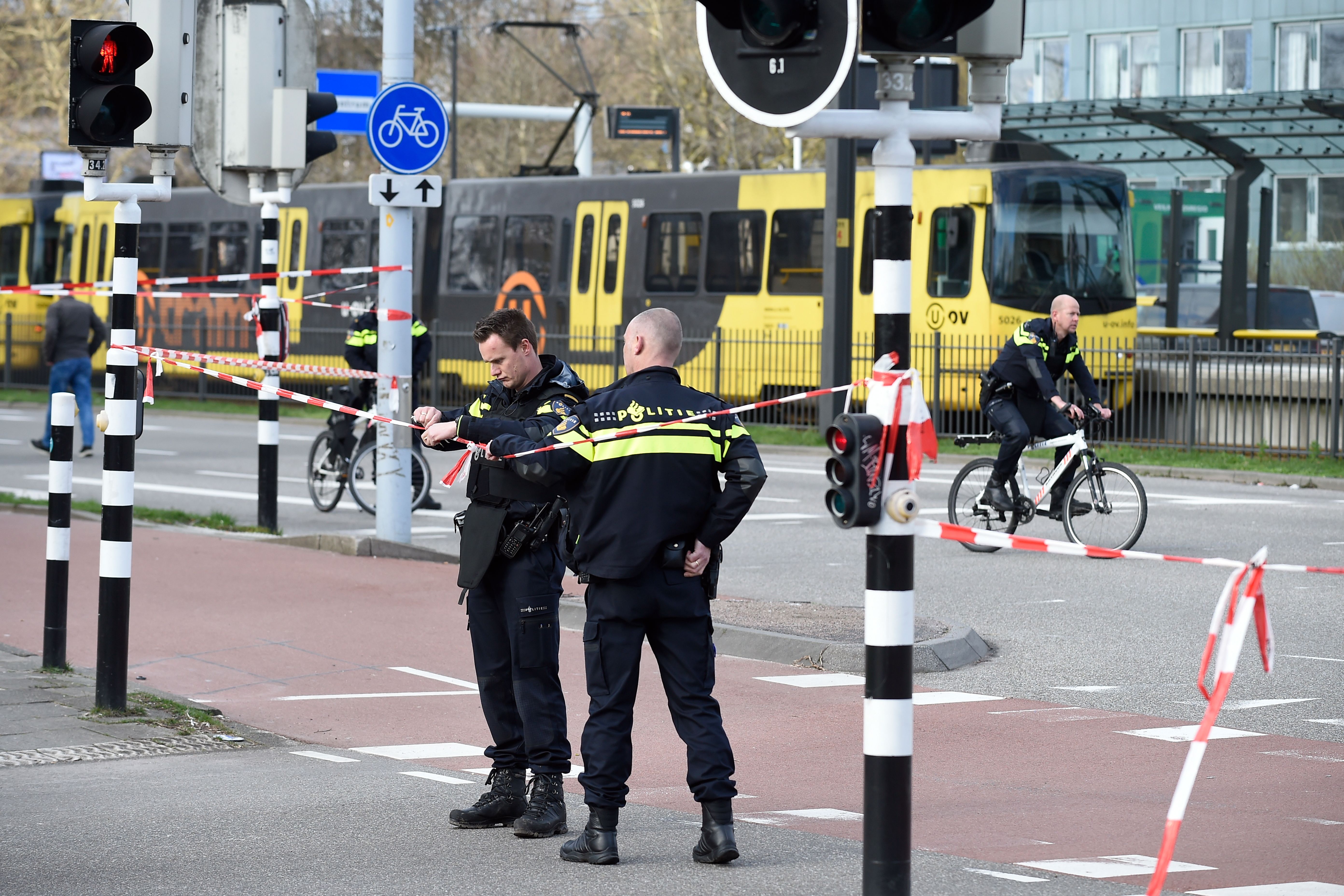 Police at work on March 18, 2019, in the Dutch city of Utrecht, near a tram where a gunman opened firein a possible terrorist incident. (Credit: JOHN THYS/AFP/Getty Images)