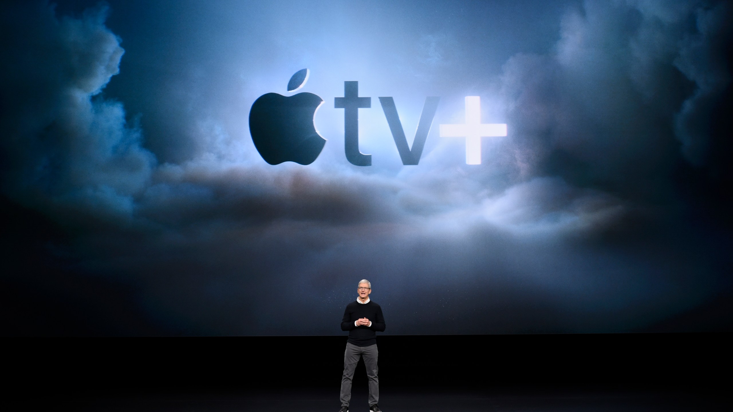 Apple Inc. CEO Tim Cook speaks during a company product launch event at the Steve Jobs Theater at Apple Park on March 25, 2019 in Cupertino, California. (Credit: by Michael Short/Getty Images)