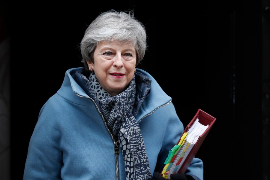 Britain's Prime Minister Theresa May leaves 10 Downing street for the weekly Prime Minister Question session in the House of Commons in London on March 27, 2019. (Credit: ADRIAN DENNIS/AFP/Getty Images)