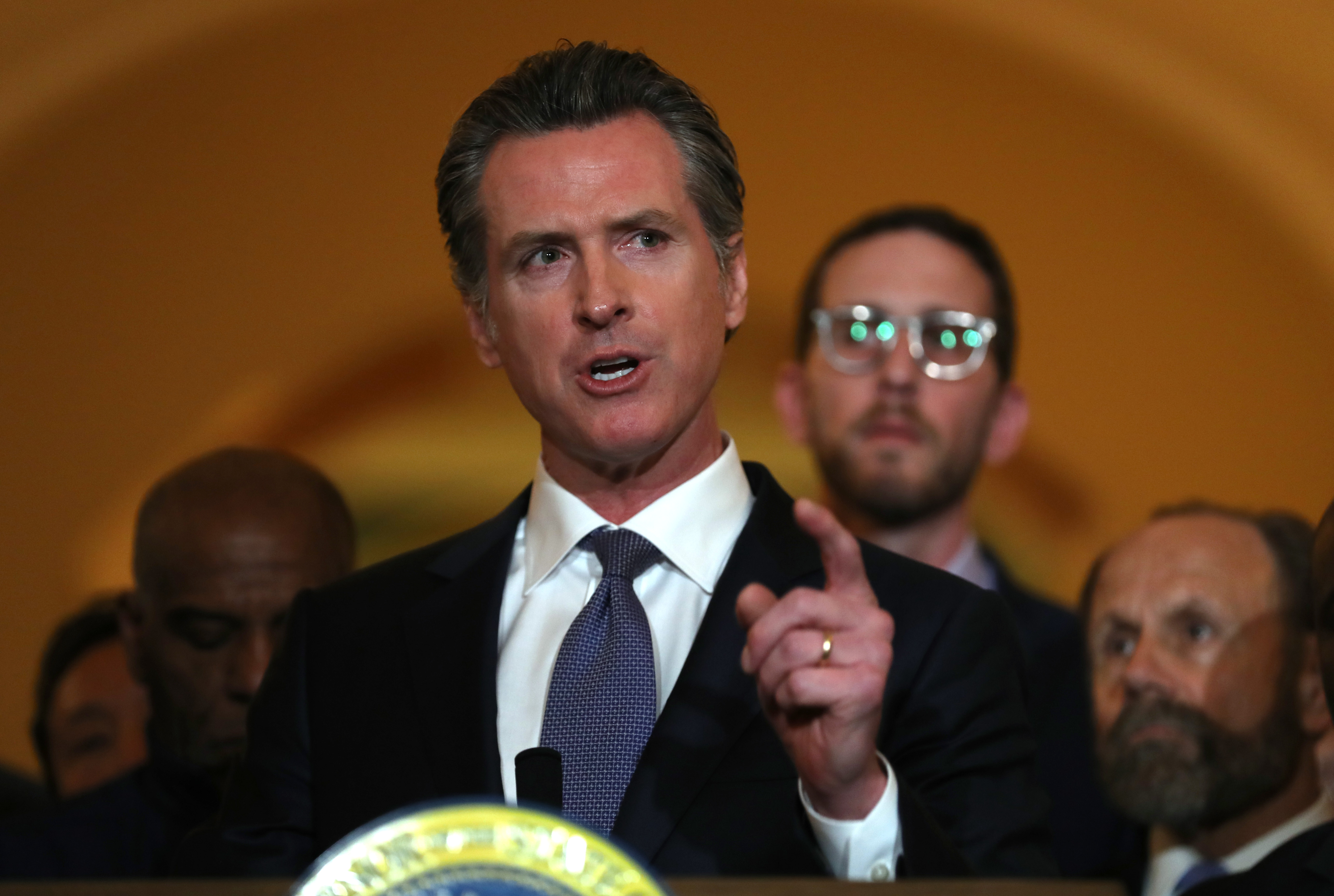 California Gov. Gavin Newsom speaks during a news conference at the Capitol in Sacramento on March 13, 2019. (Justin Sullivan / Getty Images)