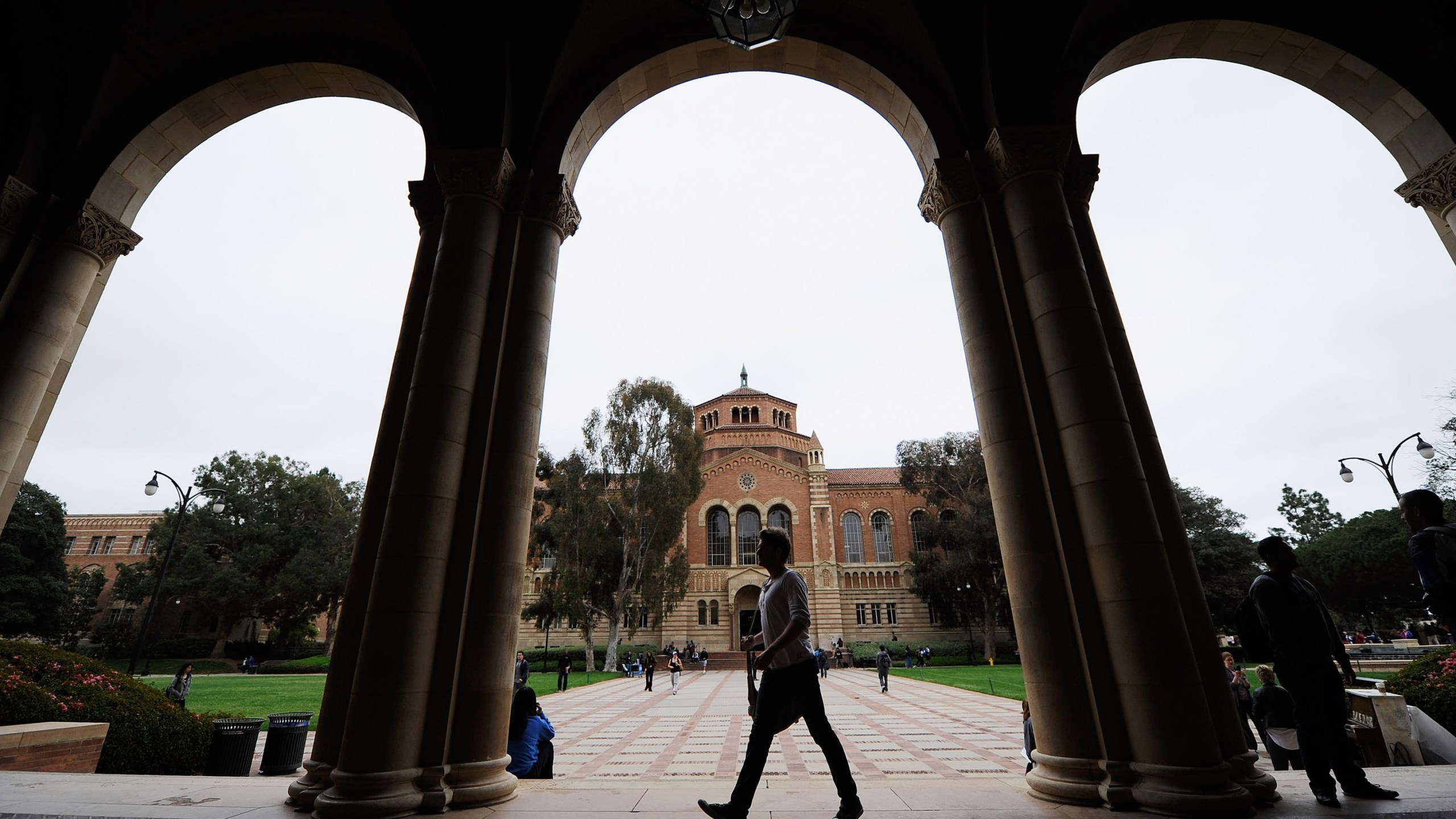 A student walks near Royce Hall on the UCLA campus on April 23, 2012. (Kevork Djansezian/Getty Images)