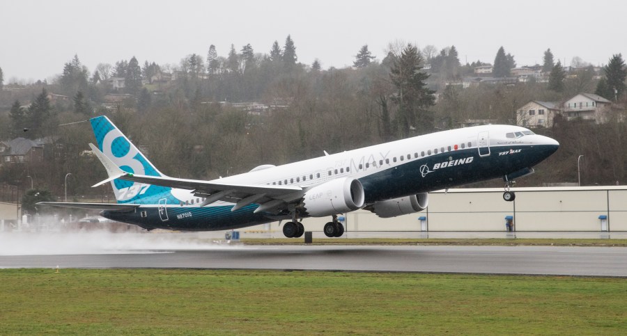 A Boeing 737 MAX 8 airliner lifts off for its first flight on January 29, 2016 in Renton, Washington. (Credit: Stephen Brashear/Getty Images)