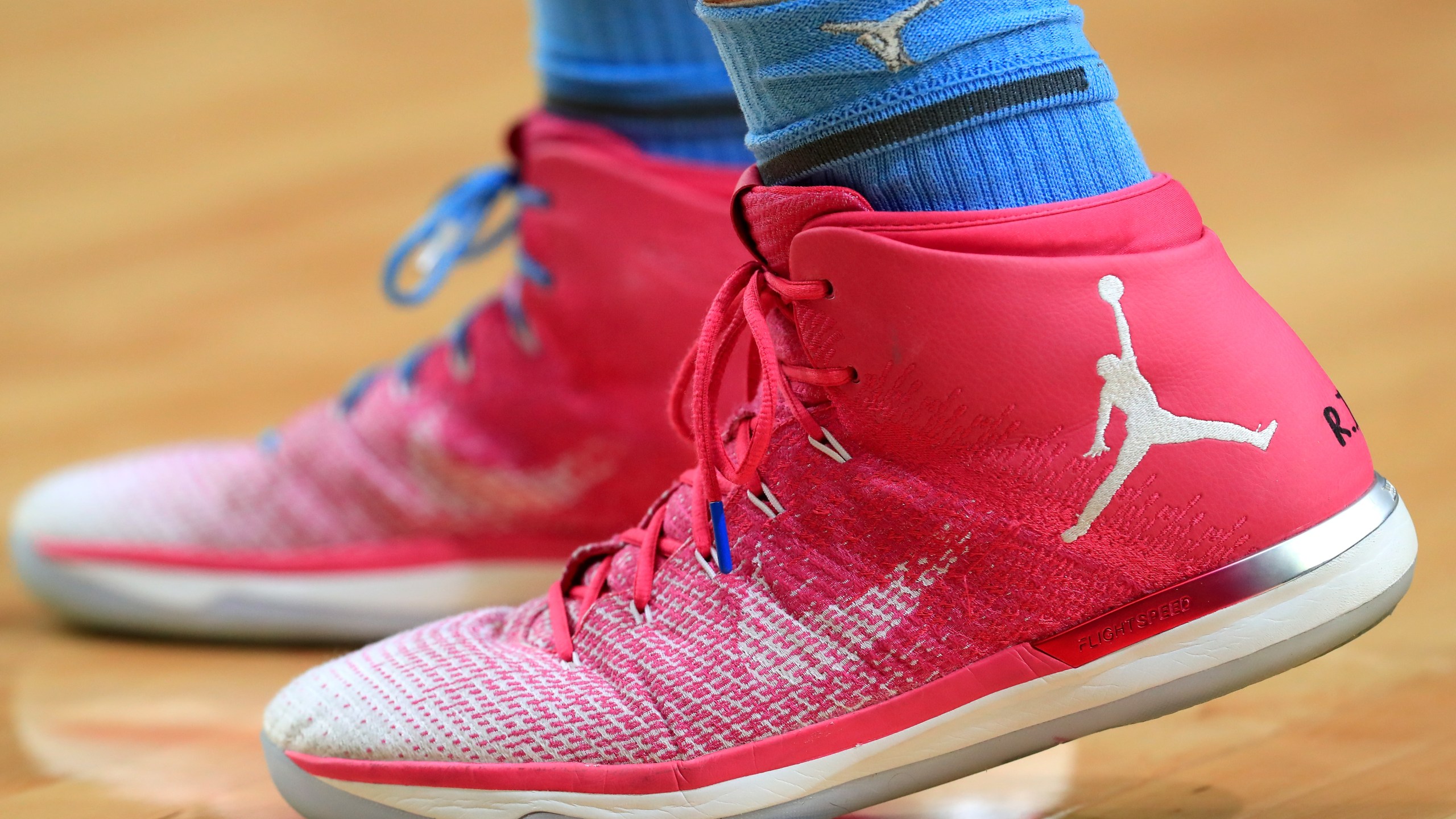 Air Jordan 31 sneakers worn by Tony Bradley #5 of the North Carolina Tar Heels during the 2017 NCAA Men's Final Four National Championship game at University of Phoenix Stadium on April 3, 2017, in Glendale, Arizona. (Credit: Ronald Martinez/Getty Images)