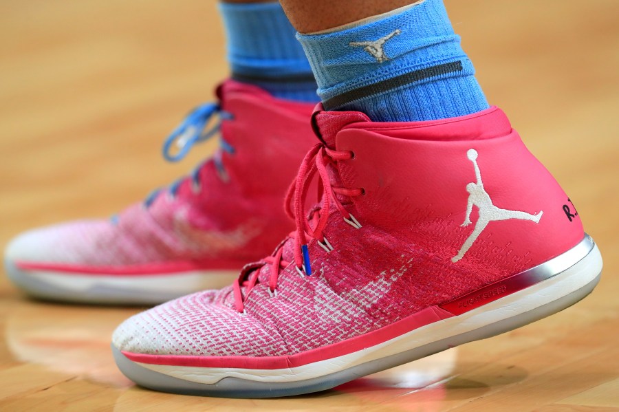 Air Jordan 31 sneakers worn by Tony Bradley #5 of the North Carolina Tar Heels during the 2017 NCAA Men's Final Four National Championship game at University of Phoenix Stadium on April 3, 2017, in Glendale, Arizona. (Credit: Ronald Martinez/Getty Images)