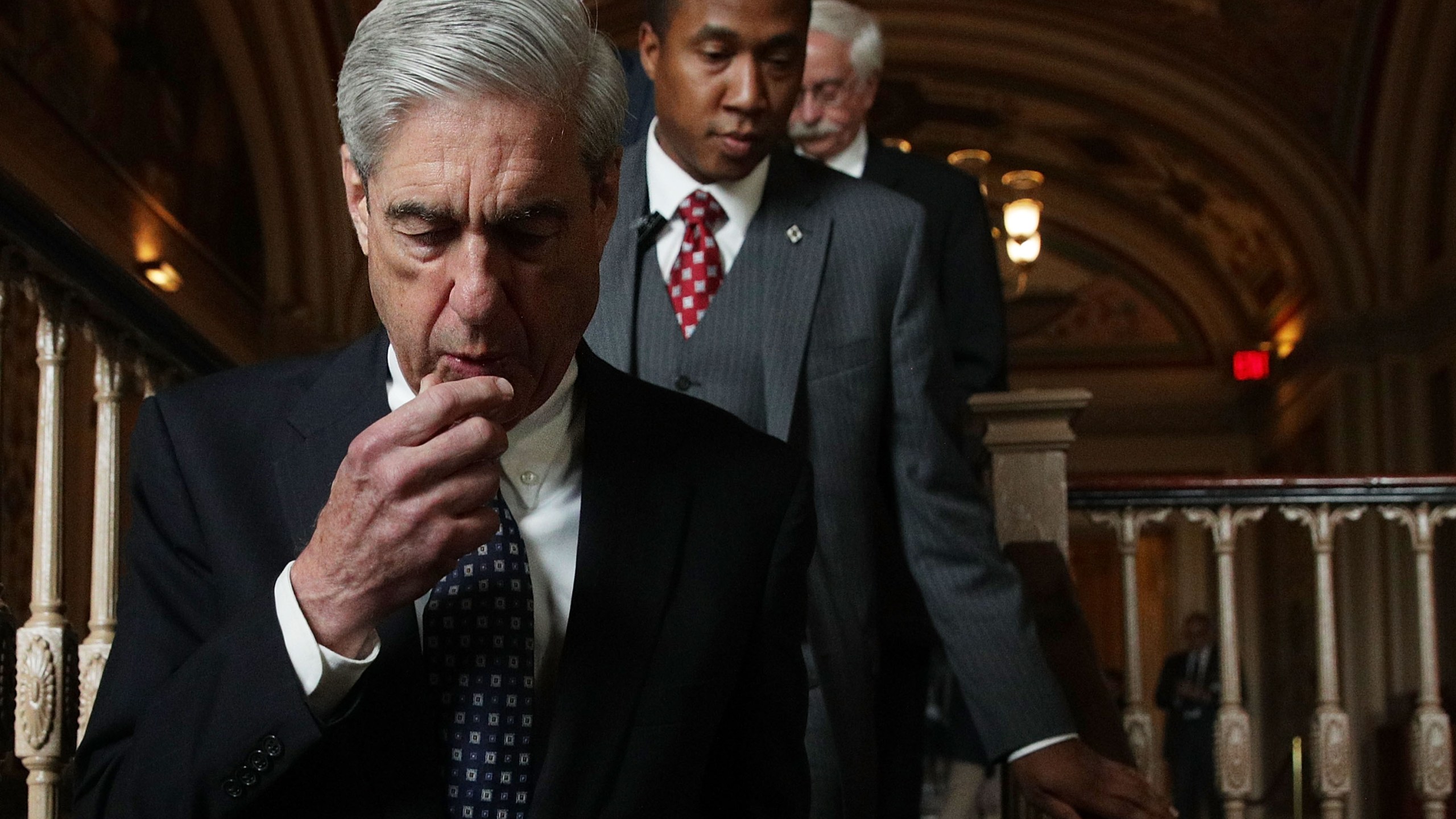 Special counsel Robert Mueller, front, arrives at the U.S. Capitol for a closed meeting with members of the Senate Judiciary Committee on June 21, 2017. (Credit: Alex Wong / Getty Images)