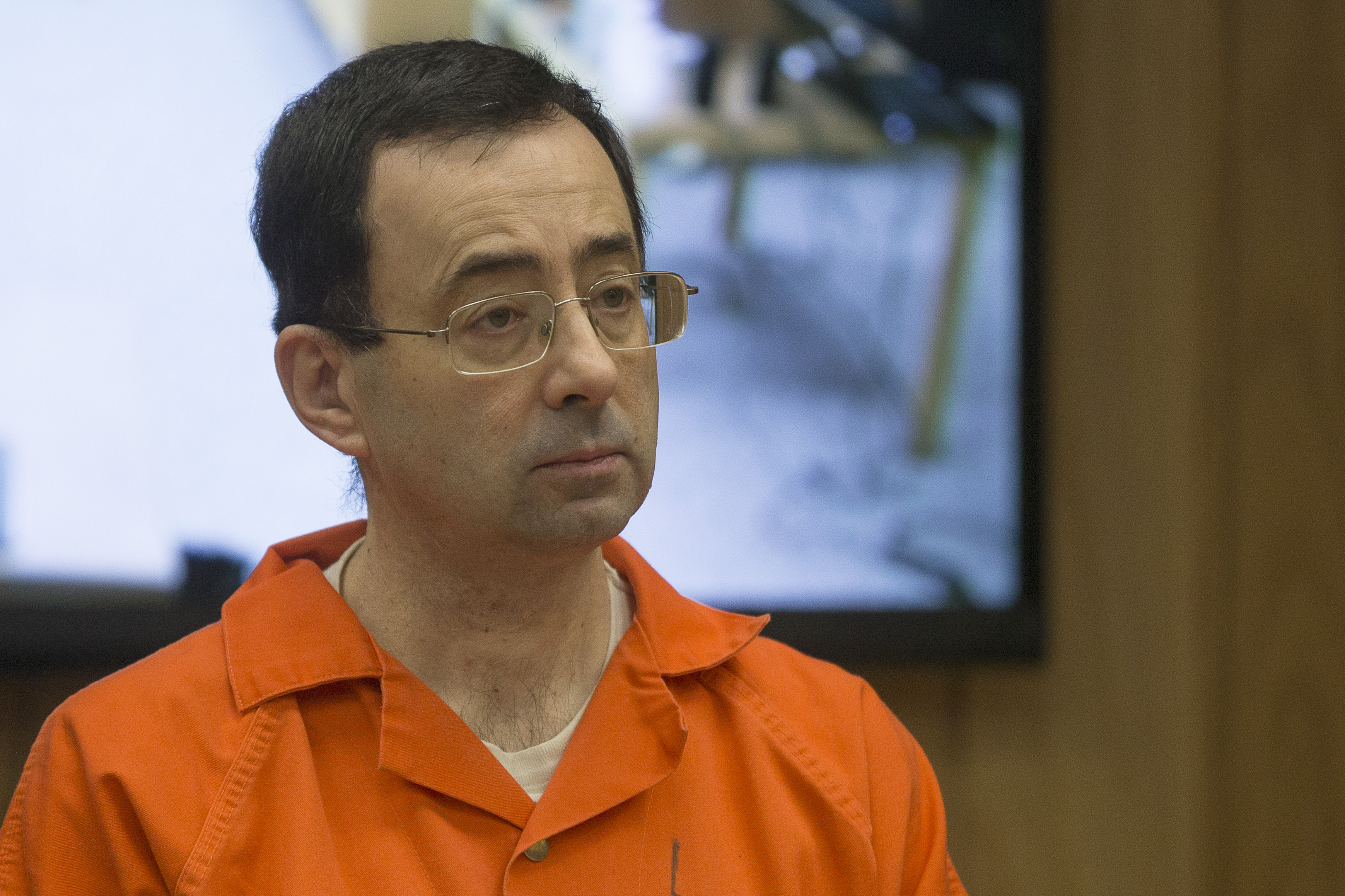 Former Michigan State University and USA Gymnastics doctor Larry Nassar appears in court for his final sentencing phase in Eaton County Circuit Court on Feb. 5, 2018, in Charlotte, Michigan. (RENA LAVERTY/AFP/Getty Images)