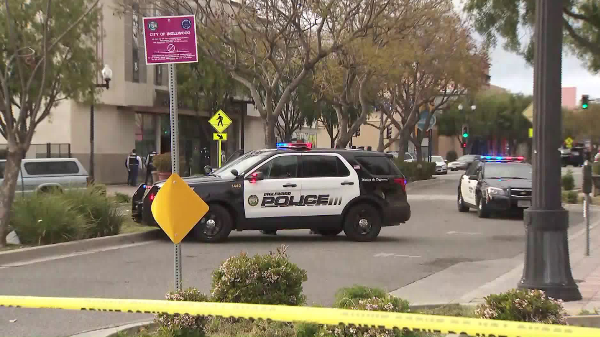 The scene of a deadly officer-involved shooting in Inglewood is cordoned off on March 27, 2019. (Credit: KTLA)