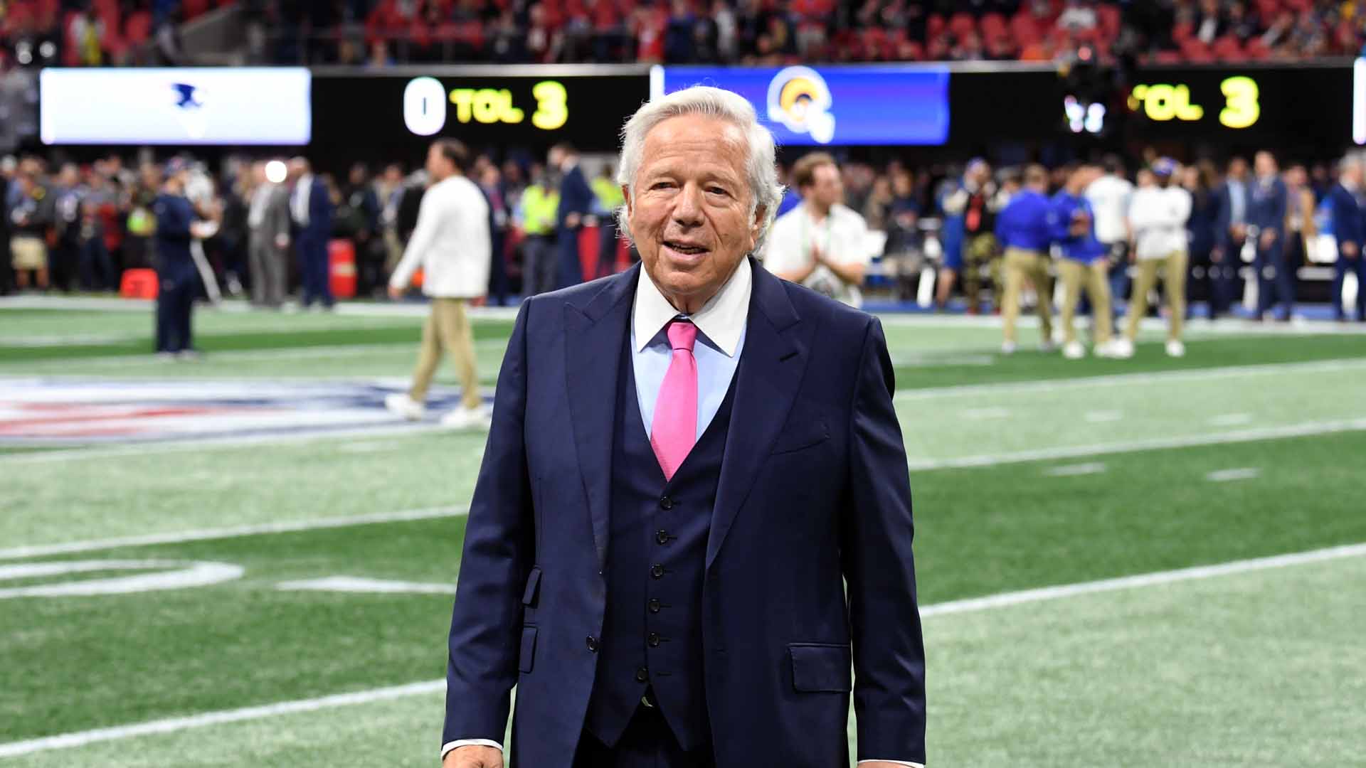 New England Patriots owner Robert Kraft attends the Super Bowl LIII Pregame at Mercedes-Benz Stadium in Atlanta on February 3, 2019. (Credit: Kevin Winter/Getty Images)