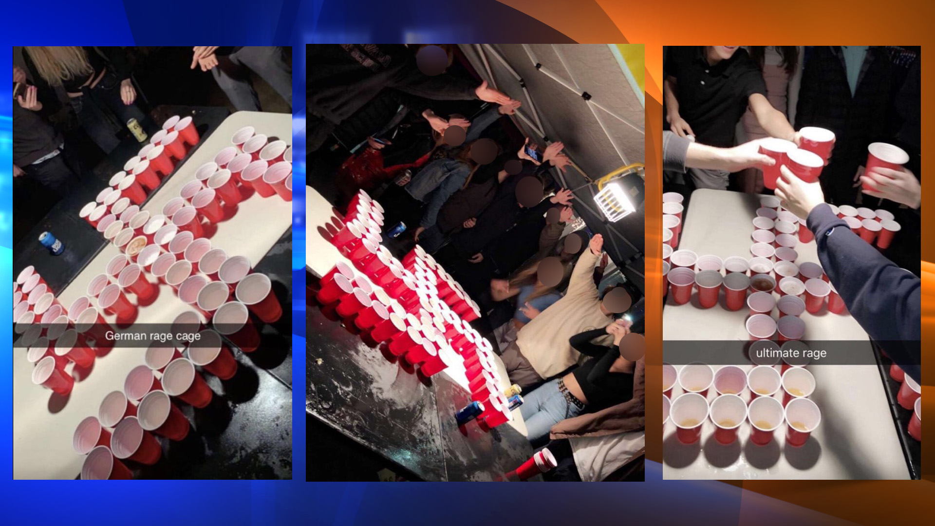 These images show presumed Newport-Mesa students at a party pictured giving a Nazi salute with a swastika made from red plastic cups. (Photos sent by viewers)