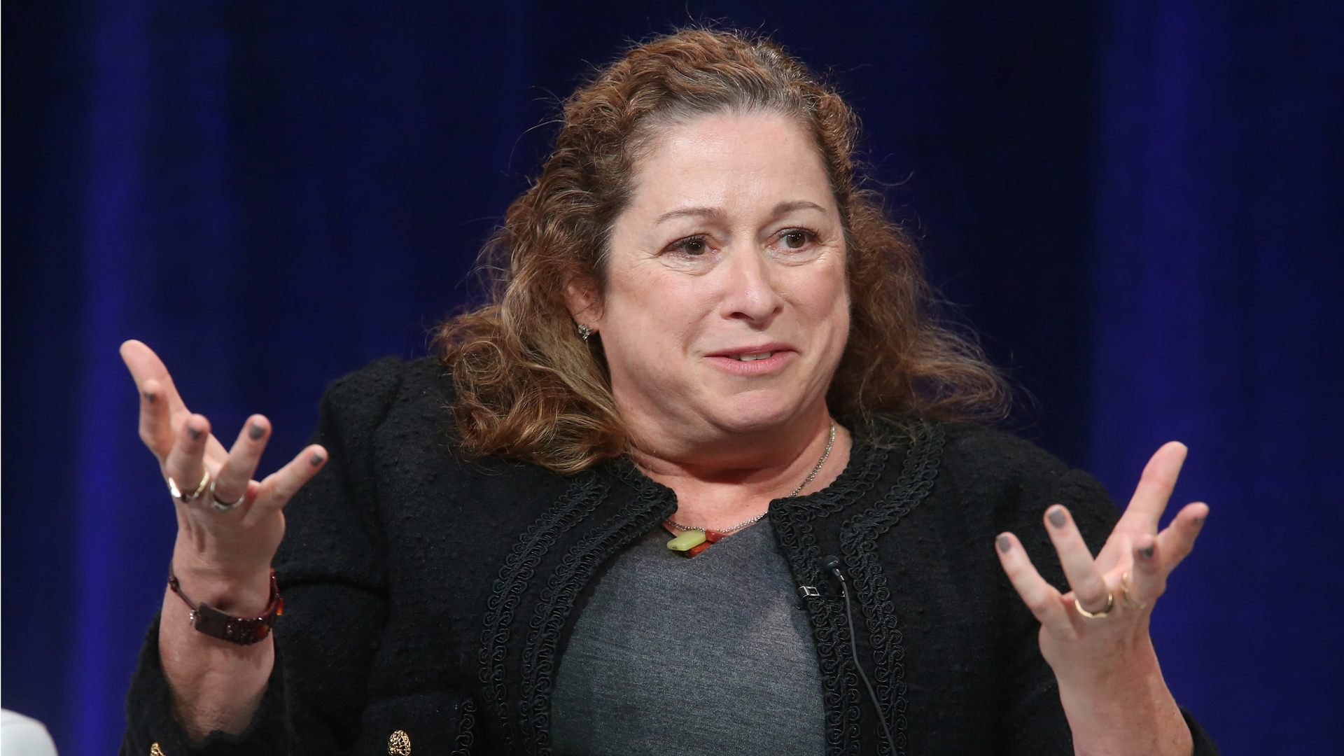 Director Abigail Disney speaks onstage during INDEPENDENT LENS' 'The Armor of Light' panel as part of the PBS portion of the 2016 Television Critics Association Winter Press Tour at Langham Hotel on January 18, 2016 in Pasadena. (Credit: Frederick M. Brown/Getty Images)