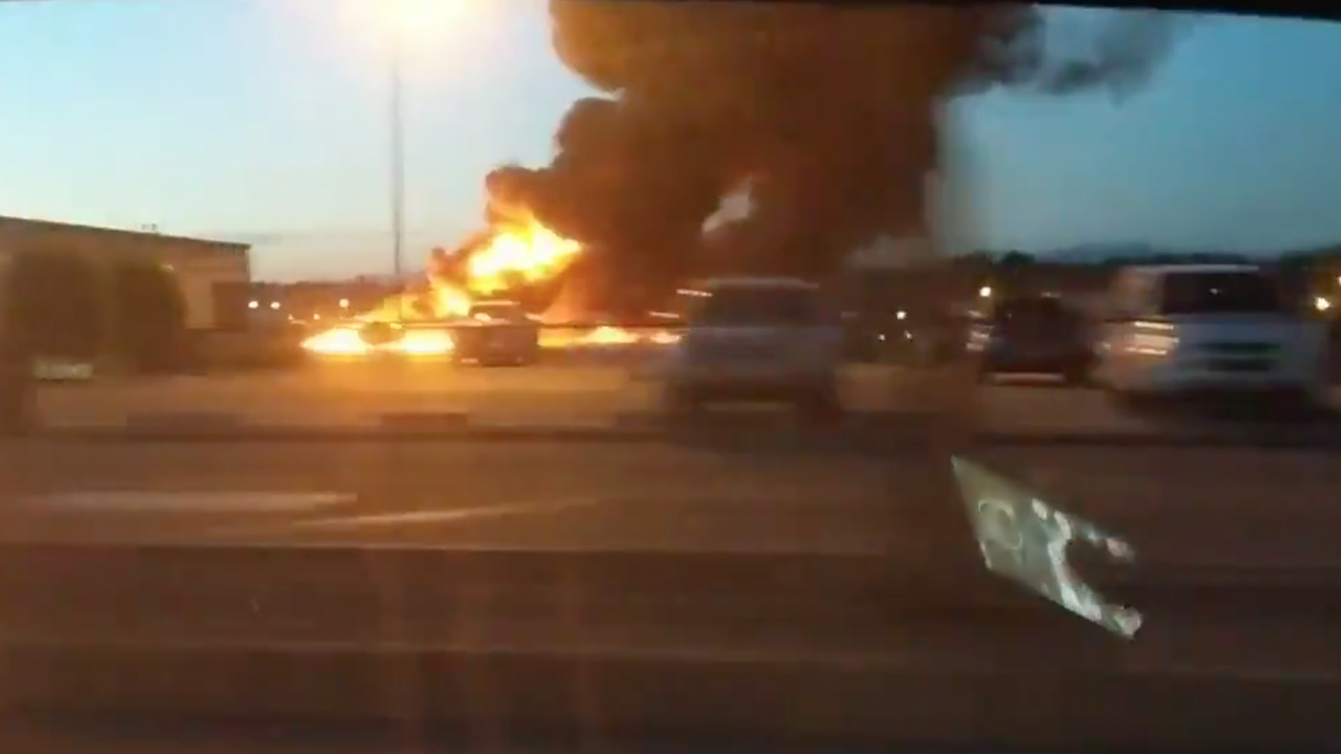 An airplane crashed and burst into flames at Fullerton Airport on April 18, 2019. (Credit: Matt Borgelt)