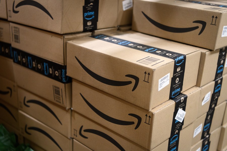 Amazon Prime packages are seen at the Amazon Fulfillment Centre on Nov. 14, 2018, in Hemel Hempstead, England.(Credit: Leon Neal/Getty Images)