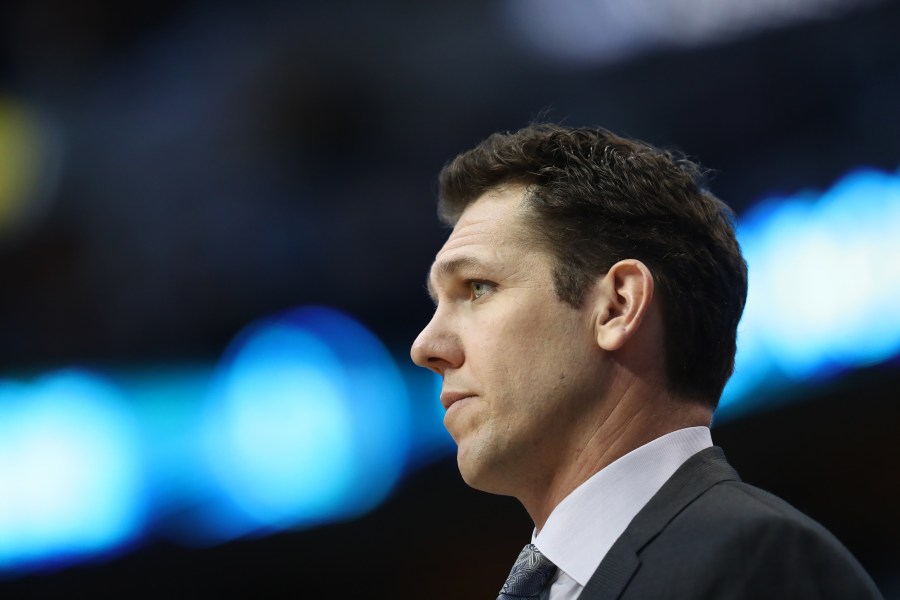 Luke Walton looks on during a game between the Los Angeles Lakers and the Dallas Mavericks at American Airlines Center on Jan. 7, 2019 in Dallas, Texas. (Credit: Ronald Martinez/Getty Images)