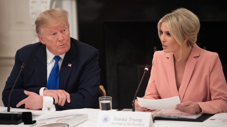 President Donald Trump speaks alongside senior advisor and daughter Ivanka Trump (R) at a meeting in the White House in Washington, DC, March 6, 2019. (Credit: SAUL LOEB/AFP/Getty Images)