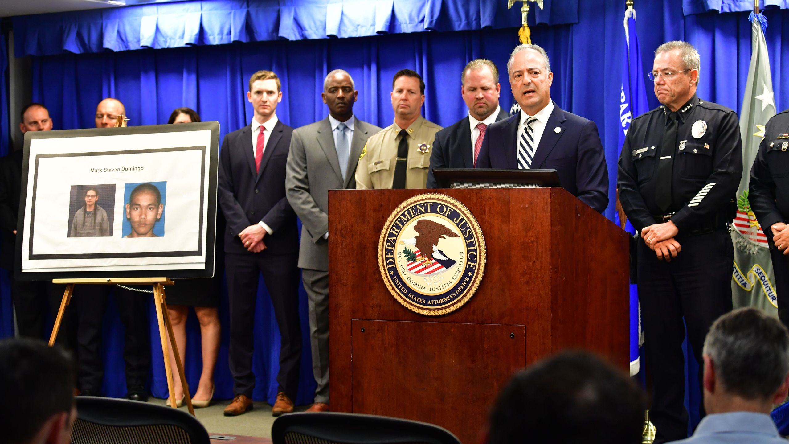 U.S. Attorney Nick Hanna briefs the about a suspect arrested in connection with an alleged terror plot targeting different locations in Southern California on April 29, 2019 in Los Angeles.(Credit: FREDERIC J. BROWN/AFP/Getty Images)