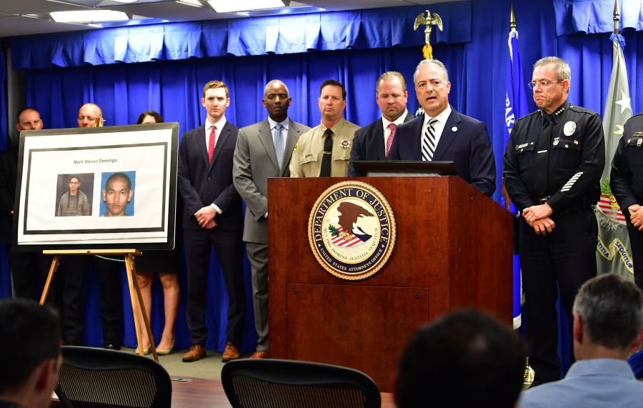 U.S. Attorney Nick Hanna briefs the about a suspect arrested in connection with an alleged terror plot targeting different locations in Southern California on April 29, 2019 in Los Angeles.(Credit: FREDERIC J. BROWN/AFP/Getty Images)