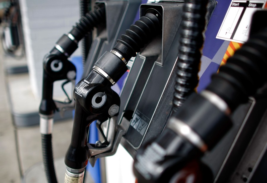 Gas nozzles hang on their pumps at a Union 76 gas station February 22, 2008 in San Rafael. (Credit: Justin Sullivan/Getty Images)