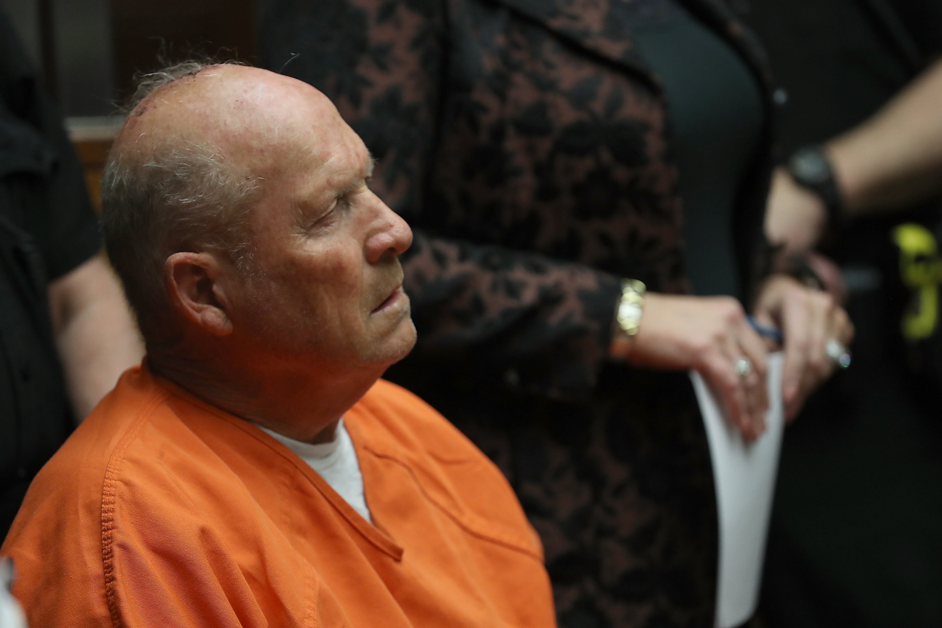 Joseph James DeAngelo, the suspected Golden State Killer, appears in court in Sacramento for his arraignment on April 27, 2018. (Justin Sullivan / Getty Images)