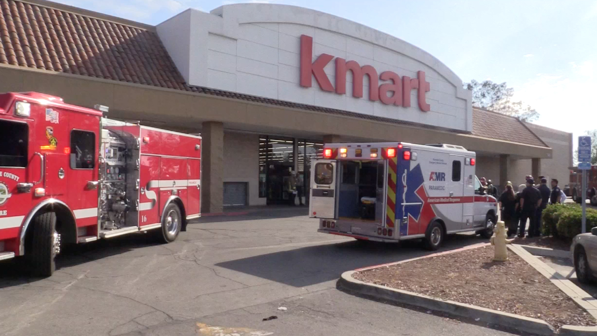 More than two dozen employees and patrons were treated by paramedics after two robbers discharged a canister of bear spray while stealing merchandise from a Kmart store in Jurupa Valley on April 20, 2019. (Credit: CasperNews)