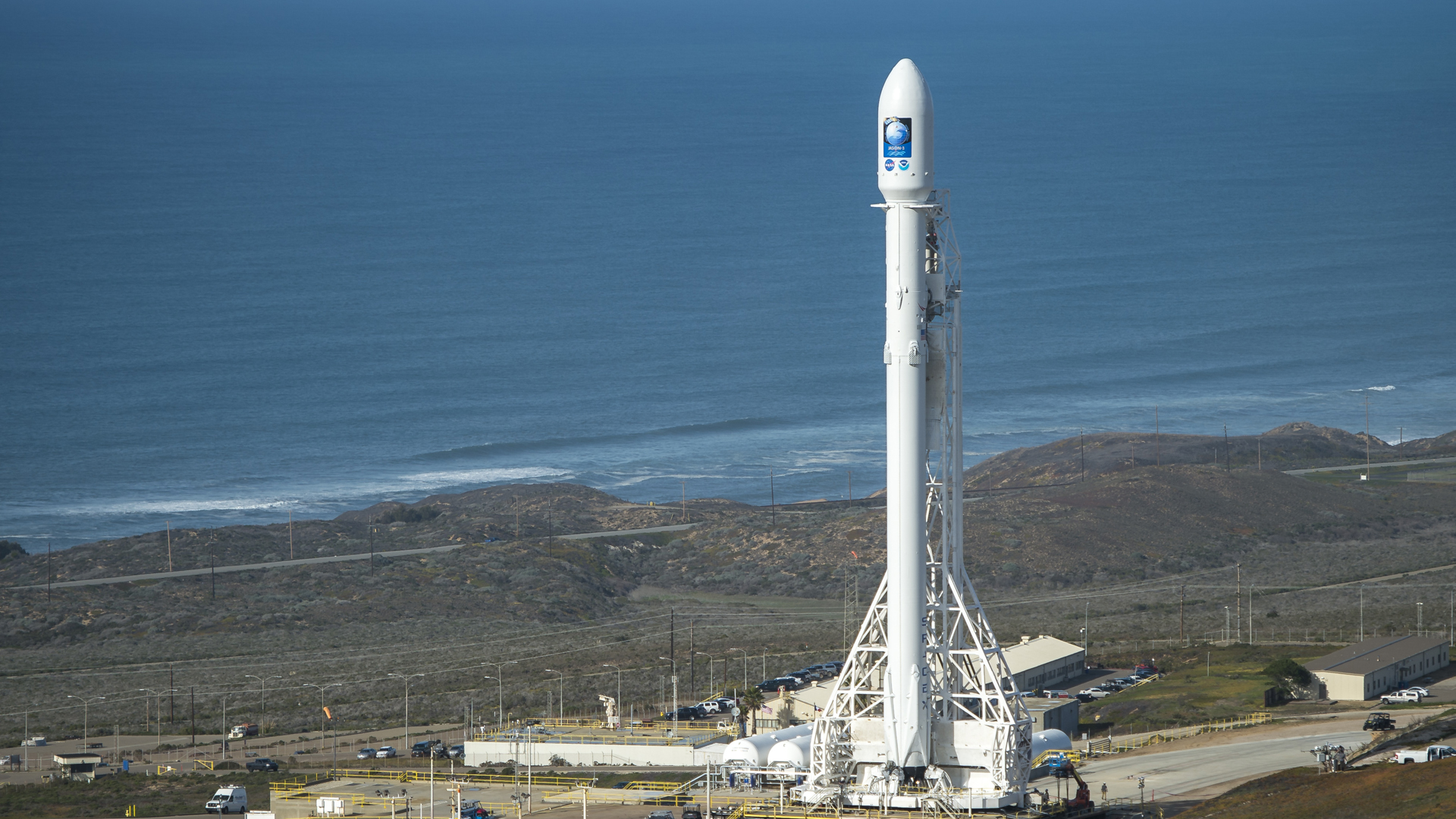 In this handout provided by NASA, the SpaceX Falcon 9 rocket is seen at Vandenberg Air Force Base Space Launch Complex 4 East on January 16, 2016. (Credit: Bill Ingalls/NASA via Getty Images)