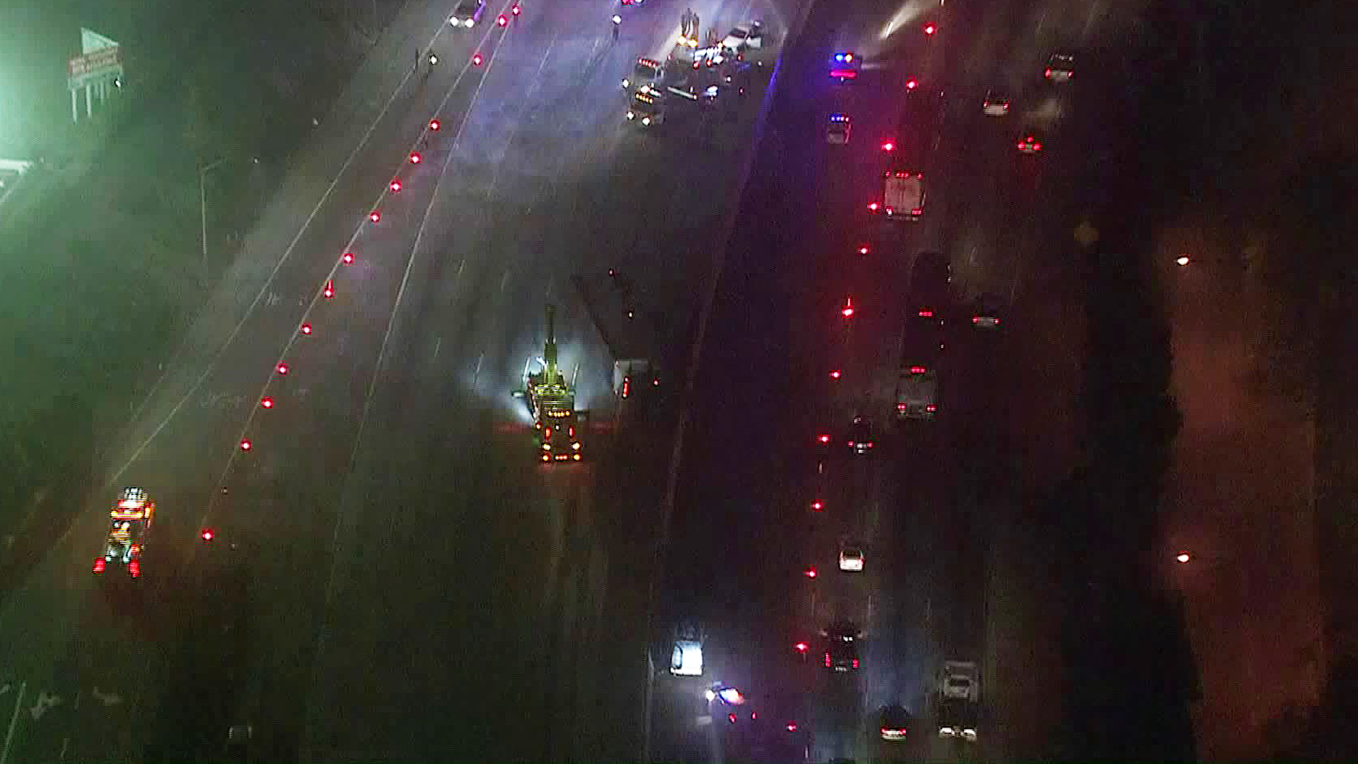 A big rig overturned on the 60 Freeway in the Industry area on May 3, 2019. (Credit: KTLA)