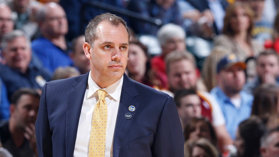 Frank Vogel, then-head coach of the Indiana Pacers, looks on during the team's game against the Cleveland Cavaliers in the first half, at Bankers Life Fieldhouse on Feb. 1, 2016, in Indianapolis, Indiana. (Credit: Joe Robbins/Getty Images)