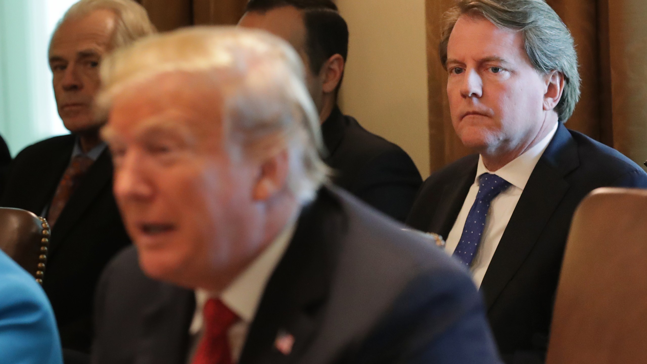 Don McGahn, right, attends a cabinet meeting with Donald Trump in the Cabinet Room at the White House on Oct. 17, 2018 in Washington, D.C. (Credit: Chip Somodevilla/Getty Images)