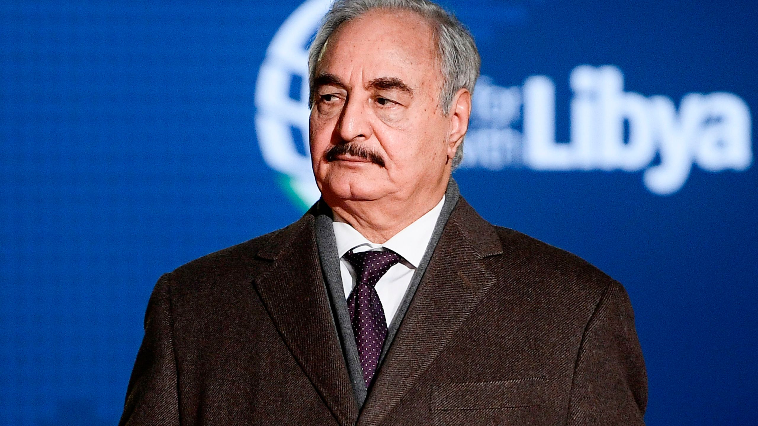 Self-proclaimed Libyan National Army (LNA) Chief of Staff, Khalifa Haftar, arrives for a conference on Libya on Nov. 12, 2018, at Villa Igiea in Palermo.(Credit: FILIPPO MONTEFORTE/AFP/Getty Images)