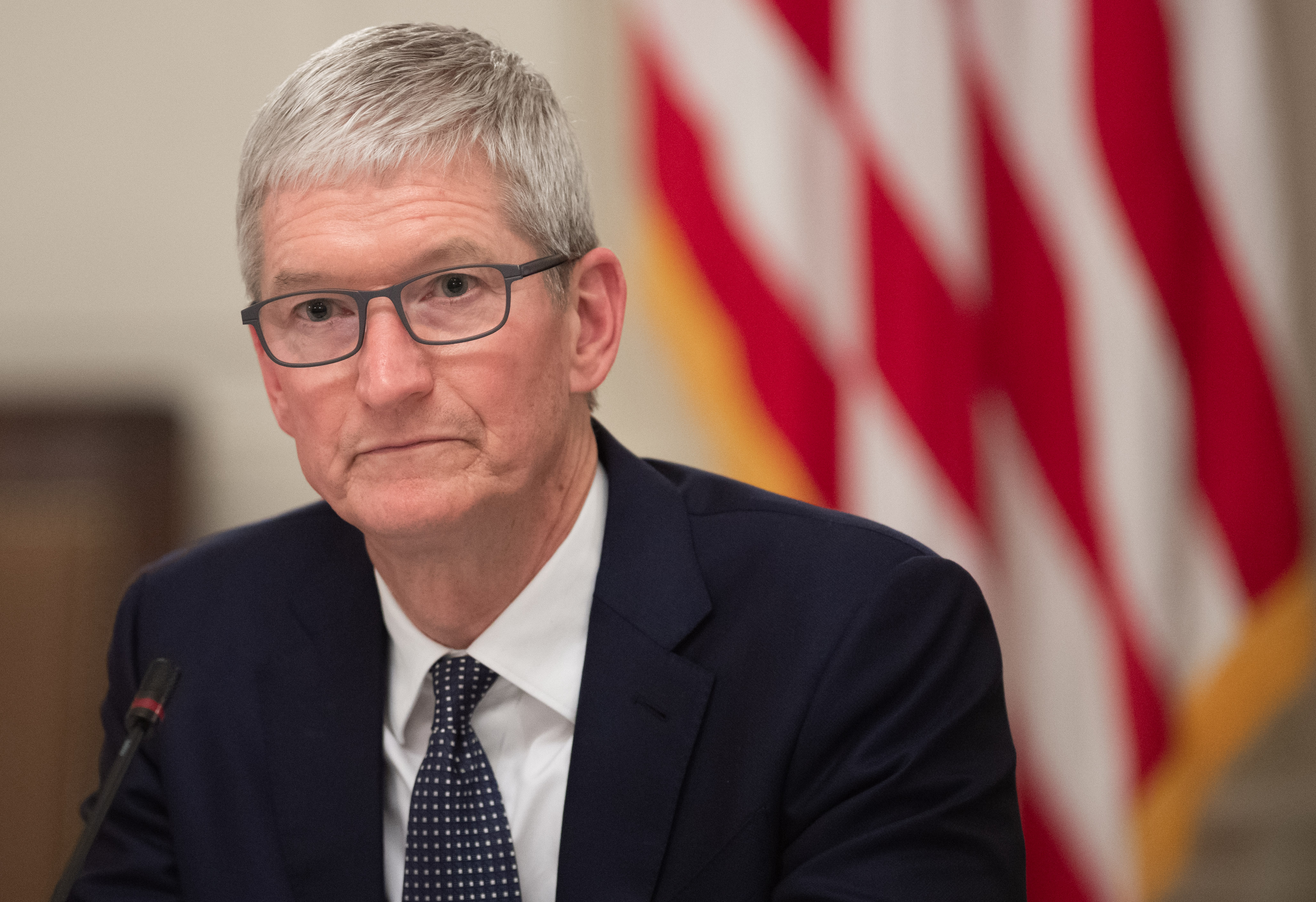 Apple CEO Tim Cook attends a meeting at the White House in Washington, D.C. on March 6, 2019. (Credit: SAUL LOEB/AFP/Getty Images)