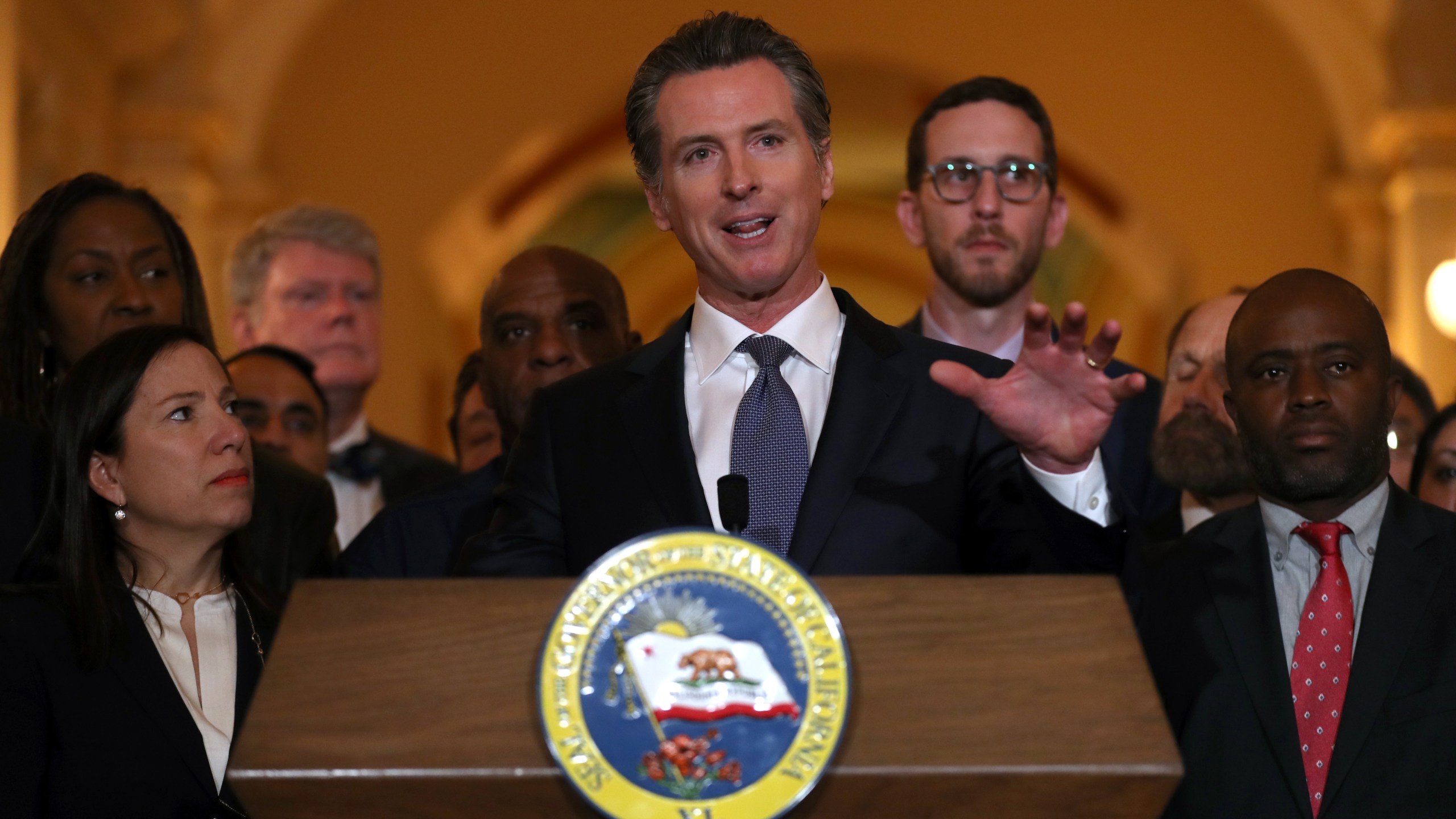 California Gov. Gavin Newsom speaks during a news conference at the state Capitol on March 13, 2019, in Sacramento. (Credit: Justin Sullivan/Getty Images)