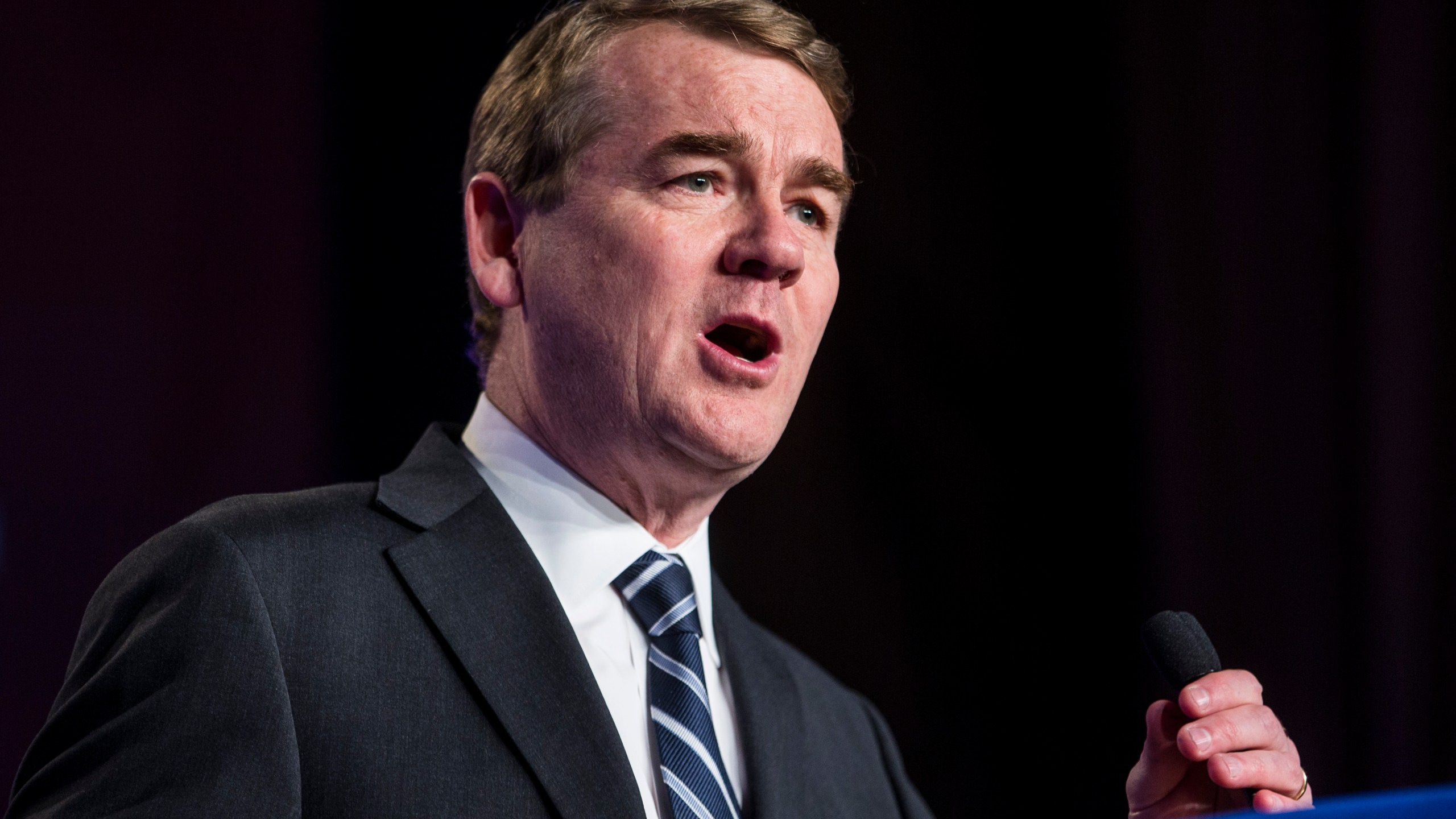 Sen. Michael Bennet speaks during the North American Building Trades Unions Conference in Washington, DC, on April 10, 2019. (Credit: Zach Gibson / Getty Images)